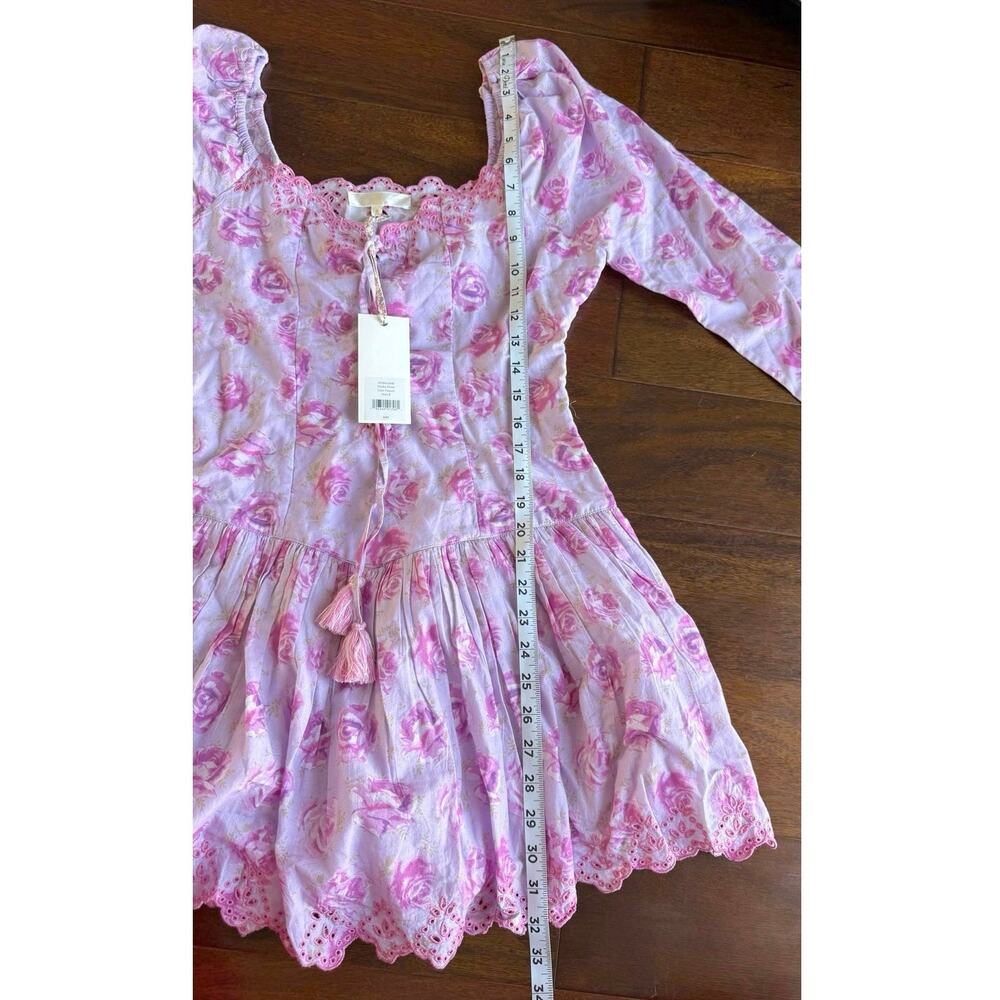 LoveShackFancy Deeba 8 Mini Dress Pink Lilac Fusion Pink Purple Lace Up - Picture 12 of 15
